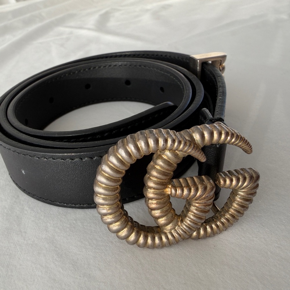Gucci Black Leather Belt with Gold Buckle